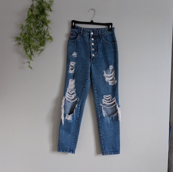 (bongo) Vintage 5 Button Hi-Waist Mom Jeans 5 - Picture 2 of 8